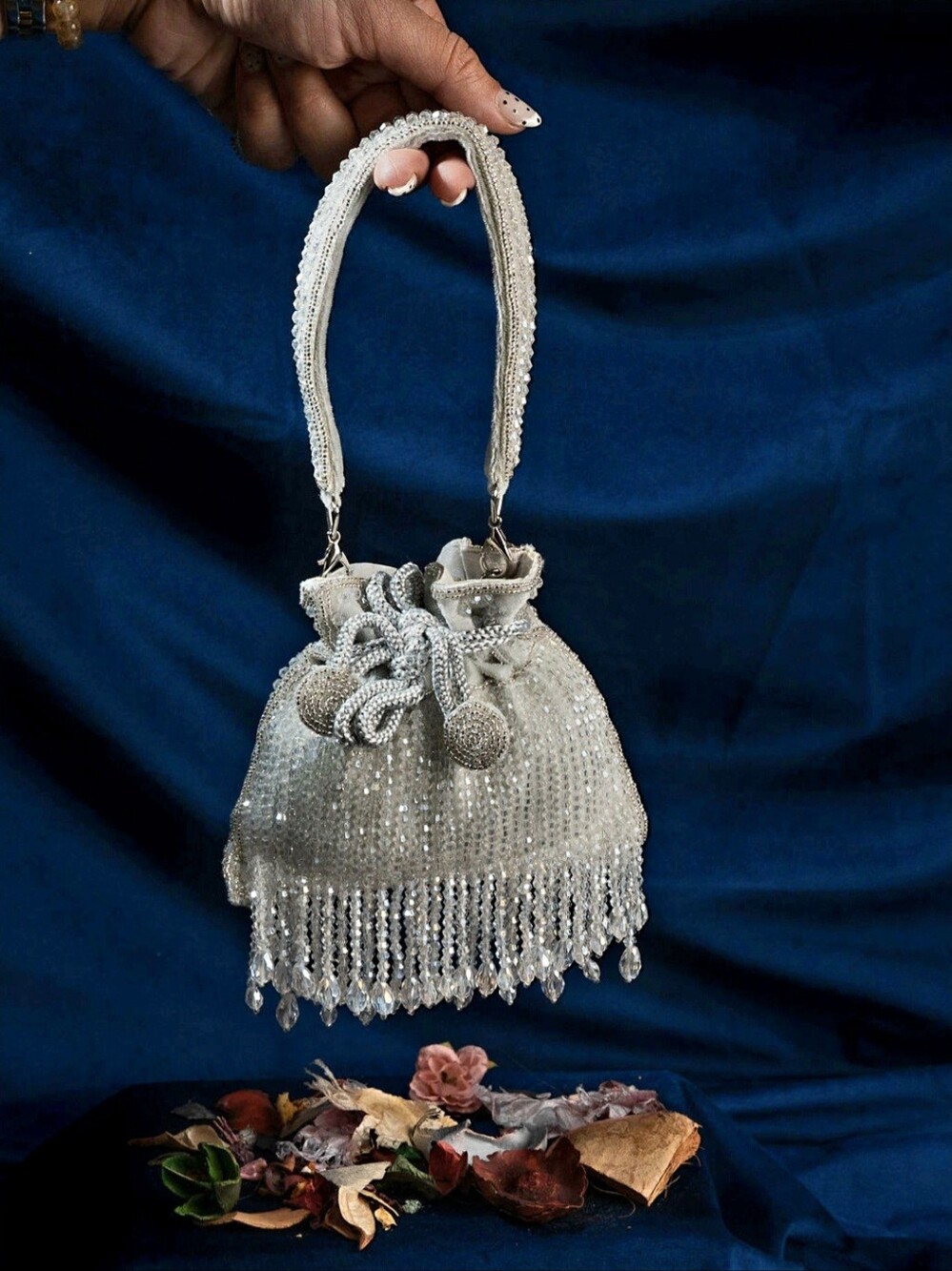 Silver Beaded Fringe Evening Bag